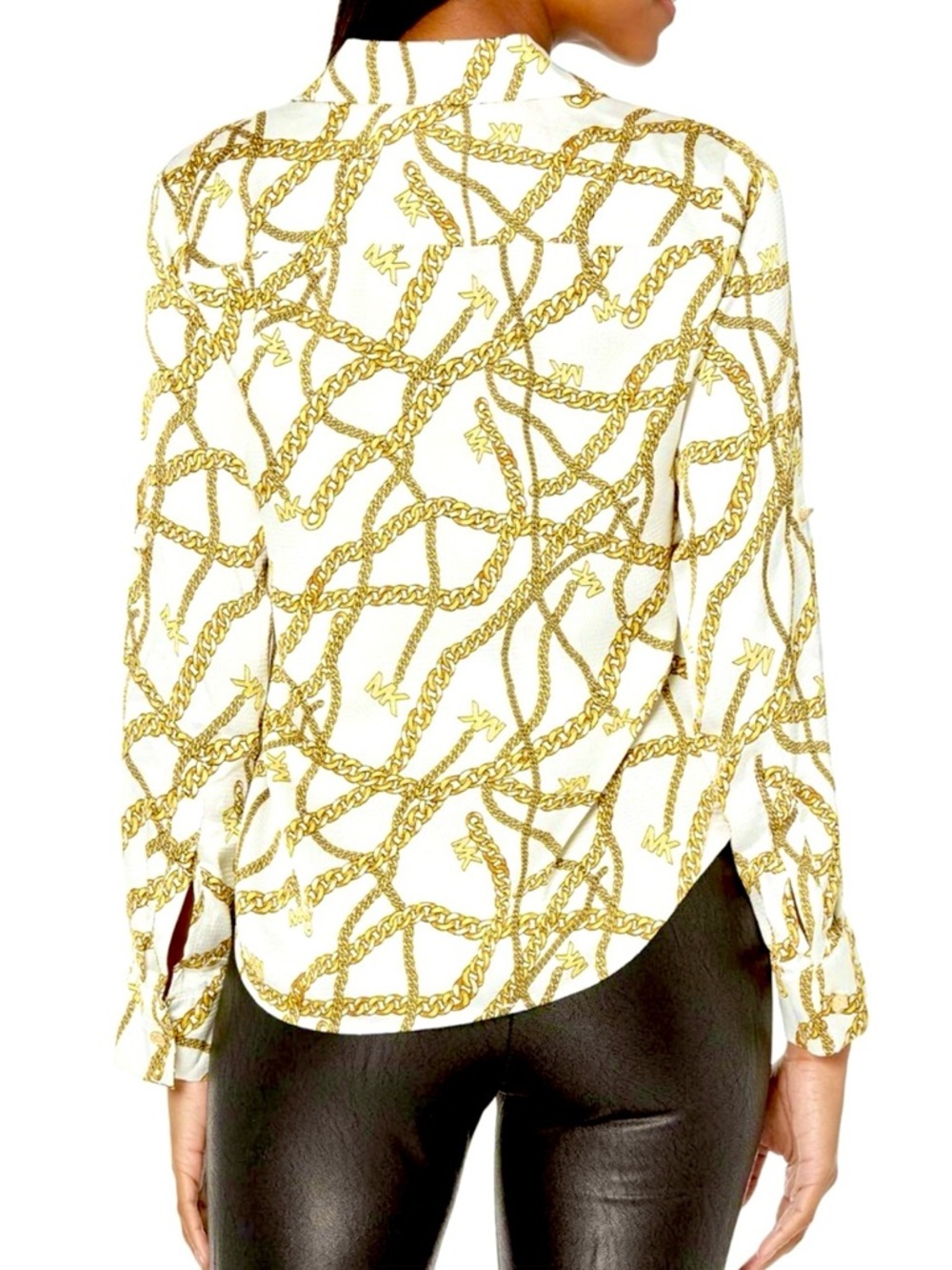 🆓 $0 WITH PURCHASE - MICHAEL KORS Old Baroque Gold Chain Print Blouse Sz S